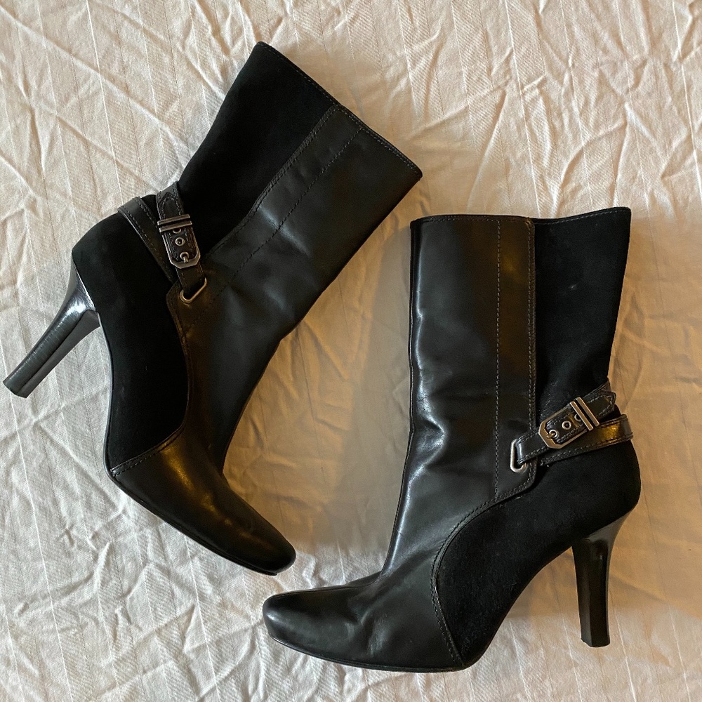 Cole Haan Black Leather Heeled Booties